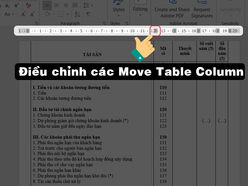 Điều chỉnh Move Table Column